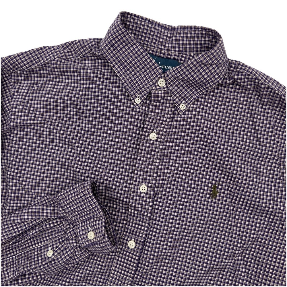 Ralph‎ Lauren Classic Fit Button Down Purple Check Shirt Men's Size Large